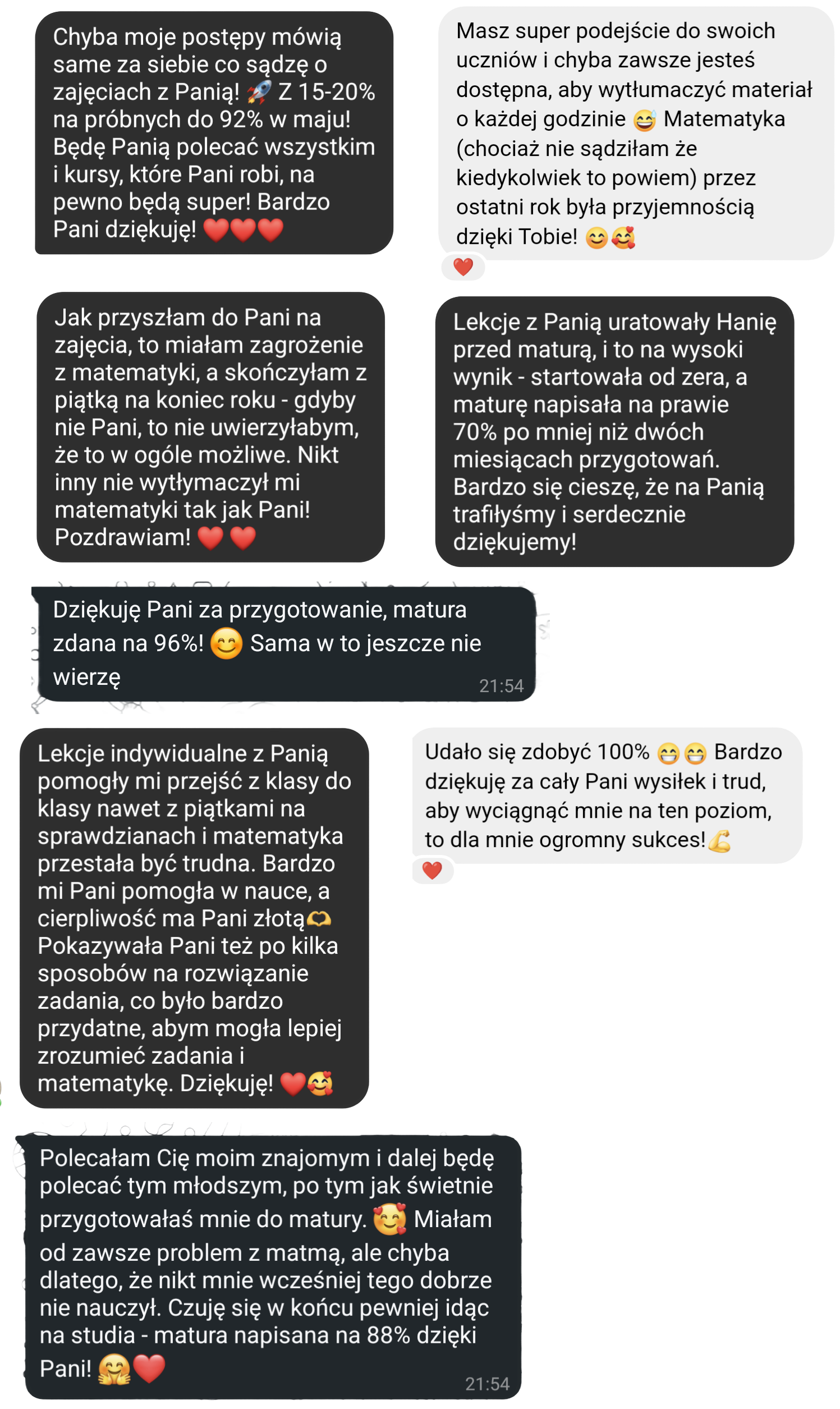Zrzuty ekranu z opiniami uczniów